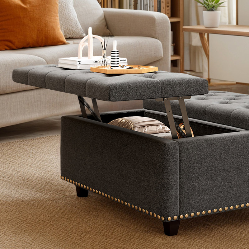 Latitude Run Square Upholstered Lift top Ottoman Coffee Table With Large Storage Wayfair